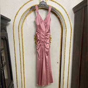 Jessica McClintock Vintage Ruched Satin Gown Rose Pink Size 4 Wicked / Glinda